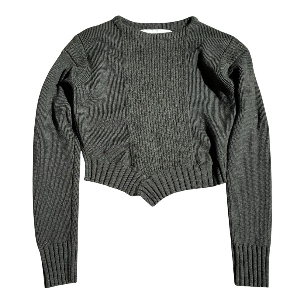 Attire The Studio Green Merino Wool Asymmetrical Ribbed Popover Sweater